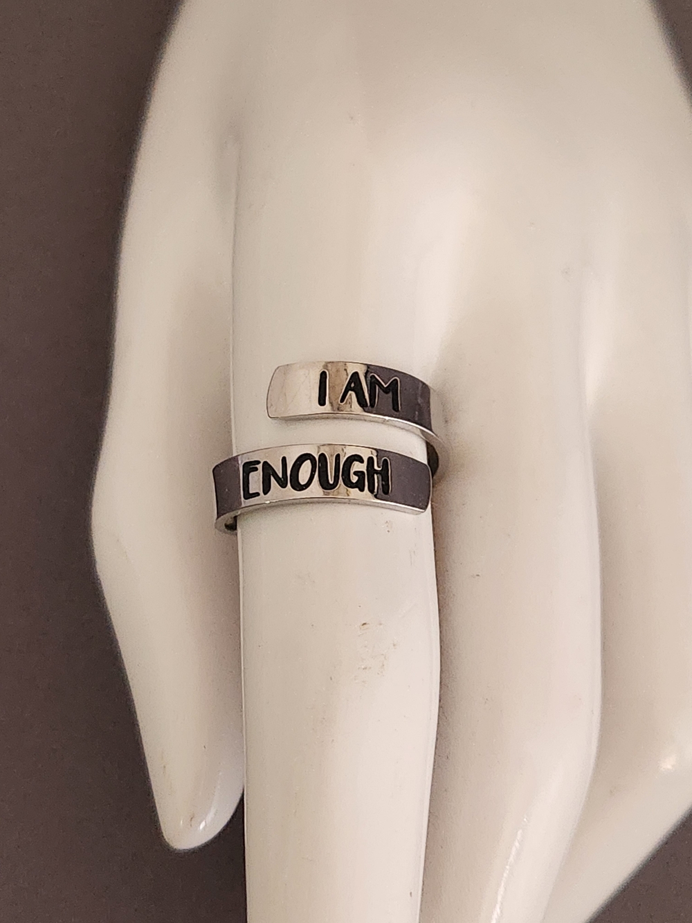 I AM ENOUGH Adjustable Silver Message Ring